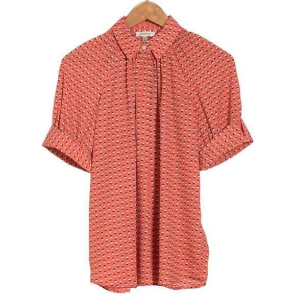 NWT Max Studio Short Sleeve Crepe Blouse Rose Open Stem Flower - Picture 3 of 13